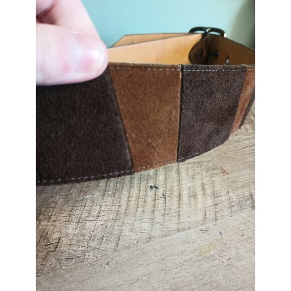 Vtg Yves Saint Laurent Patchwork Suede Split Cowhide Chunky Statement Belt Boho main image 7